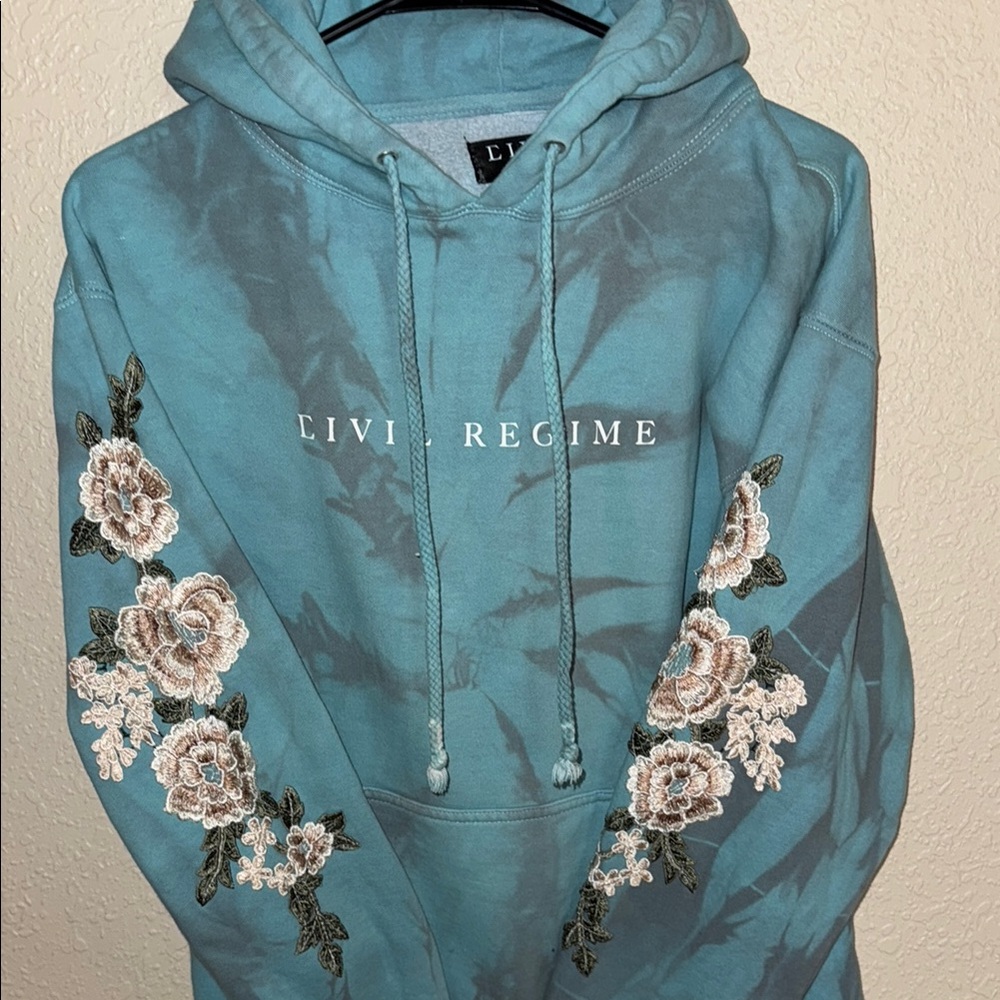 Civil Regime Blue Embroidered Floral Hoodie